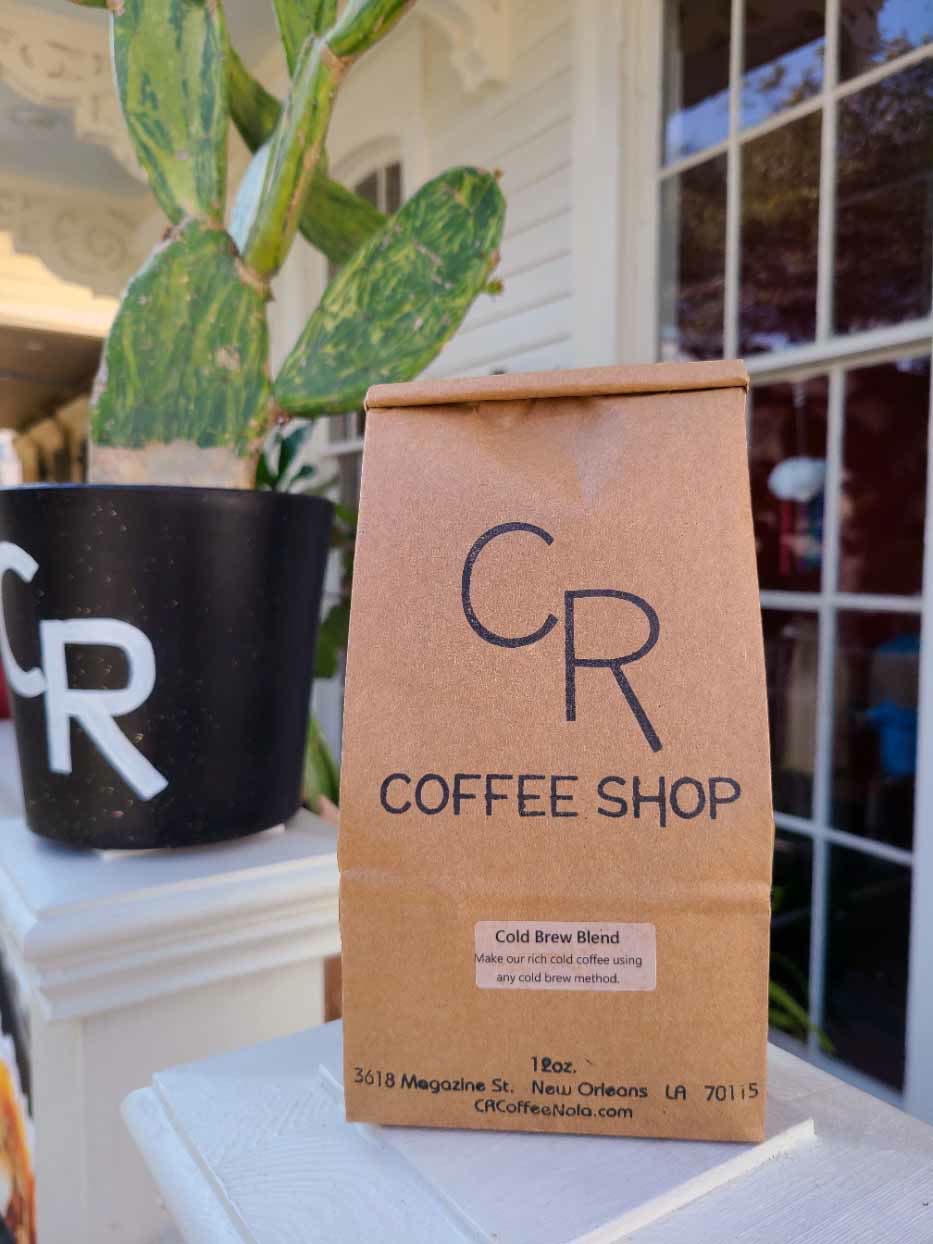 A bag of Cold Brew Blend on the Magazine Street porch