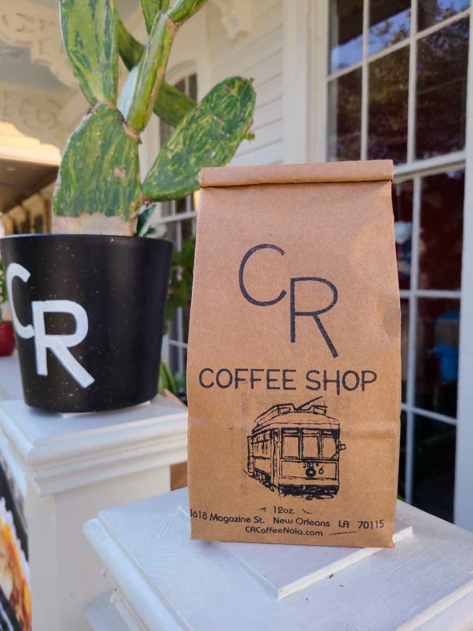 A bag of Streetcar Blend on the Magazine Street porch
