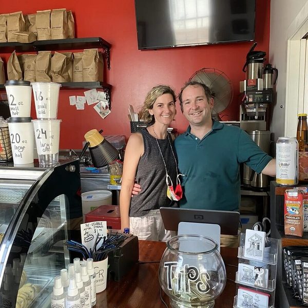 Kevin and Ashley Pedeaux behind the counter at CR Coffee Shop Magazine Street, New Orleans