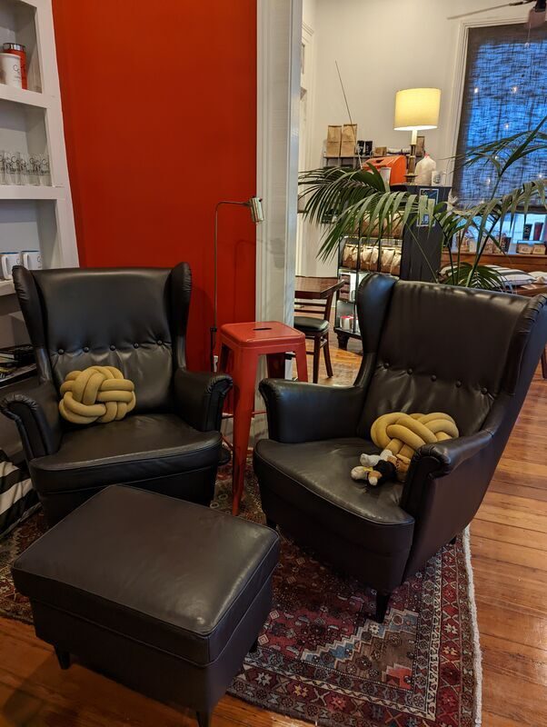 Leather chairs in the interior lounge