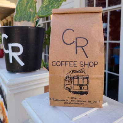 A bag of Streetcar Blend on the Magazine Street porch
