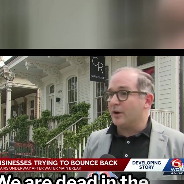 Kevin Pedeaux on WDSU discussing boil water advisory impact on CR Coffee