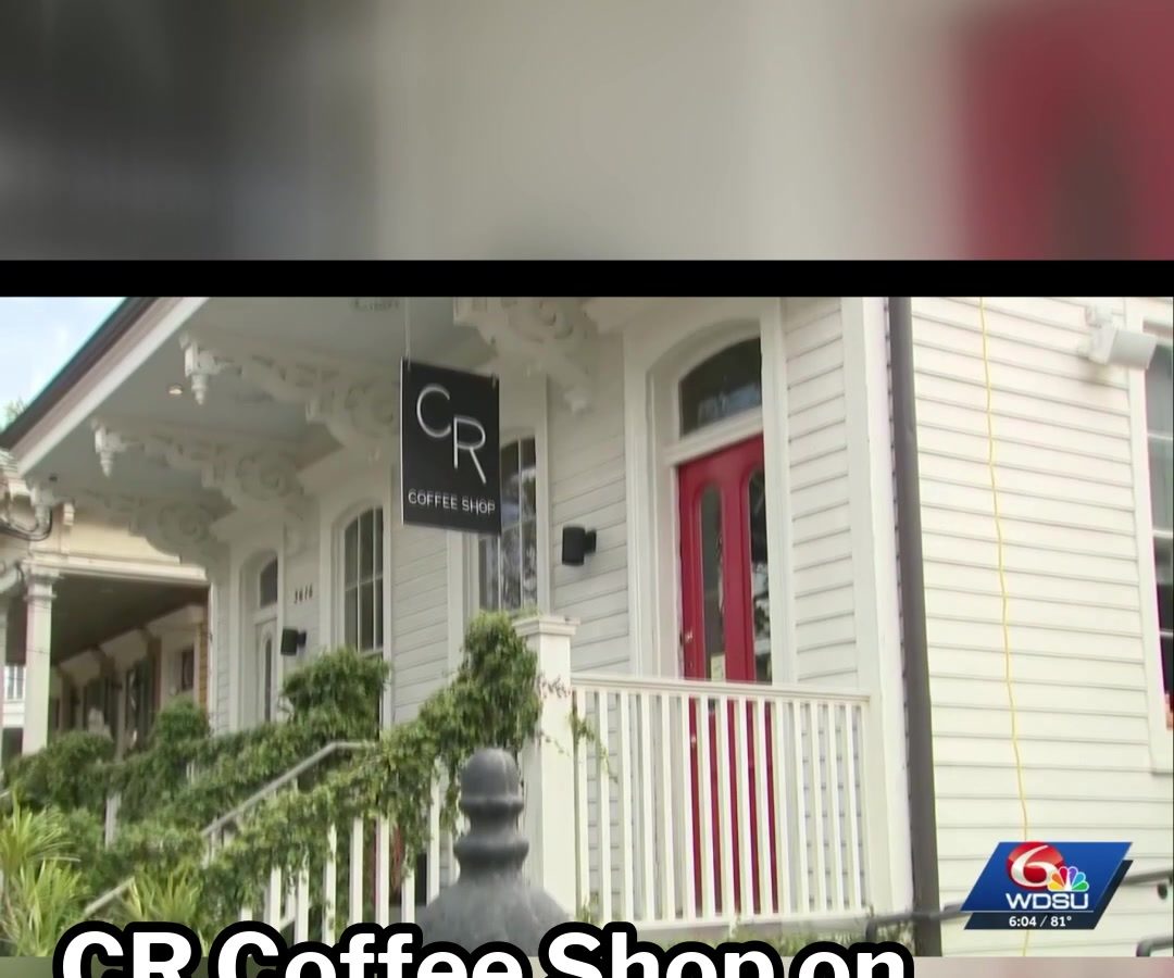 WDSU news footage showing the CR Coffee Shop storefront on Magazine Street during the boil water advisory