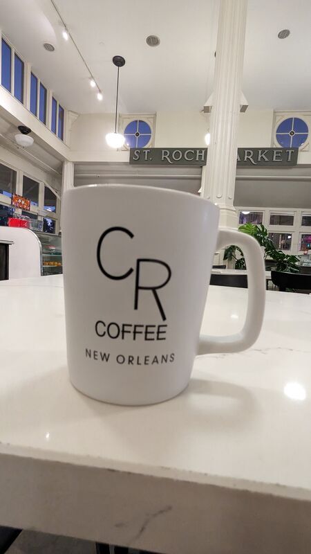 CR Coffee mug on the counter at St. Roch Market, New Orleans
